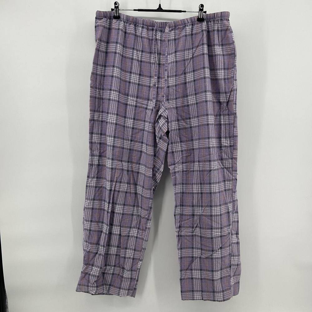 L.L.Bean Flannel Pajama Pants Womens XLP Purple Plaid Petite Loungewear Cozy